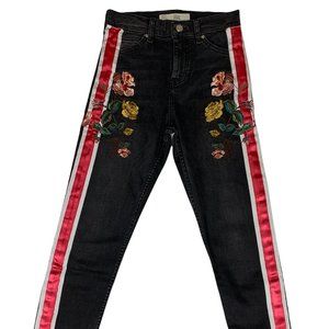 Top Shop Moto Jamie Skinny Womens Jeans Tag W25 L30 Black Floral Petites W24xL25